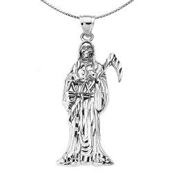 Kleine Schätze Sterling Silber 925 Santa Muerte Heiliger Tod (Santisima Muerte) Holy Death Engel Anhänger Halskette von Kleine Schätze