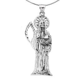 Kleine Schätze Sterling Silber 925 Santa Muerte Heiliger Tod Grim Reaper Anhänger Halskette von Kleine Schätze