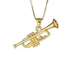 Kleine Schätze Sterling Silber Gelbes Gold überzogen 3D Trompete Musik Anhänger Halskette (Verfügbare Kettenlänge 40cm - 45cm - 50cm - 55cm) von Kleine Schätze