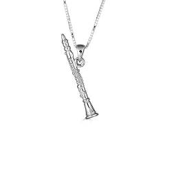 Sterling Silber 3D Klarinette Musik Anhänger Halskette (Verfügbare Kettenlänge 40cm - 45cm - 50cm - 55cm) von Kleine Schätze