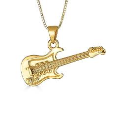 Sterling Silber Gelbes Gold überzogen Electric Guitar Musik Anhänger Halskette (Verfügbare Kettenlänge 40cm - 45cm - 50cm - 55cm) von Kleine Schätze