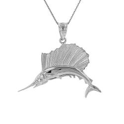 Sterling Silber Marlin SchwertFisch Tier Anhänger Halskette (Kommt mit Einer 45 cm Kette) von Kleine Schätze