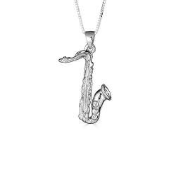 Sterling Silber Saxophon Musik Anhänger Halskette (Verfügbare Kettenlänge 40cm - 45cm - 50cm - 55cm) von Kleine Schätze