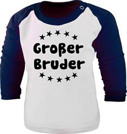 Baby/Kinder Baseball Langarm T-Shirt (Farbe: Weiss-Navy) (Gr. 98/104) Großer Bruder von Kleiner Fratz
