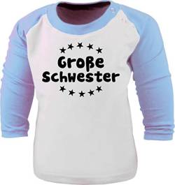 Baby/Kinder Baseball Langarm T-Shirt (Farbe: Weiss-hellblau) (Gr. 122/128) Großer Bruder von Kleiner Fratz