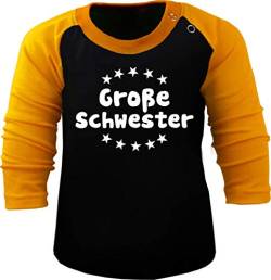 Baby/Kinder Baseball Langarm T-Shirt (Farbe: schwarz-gelb) (Gr. 98/104) Großer Bruder von Kleiner Fratz