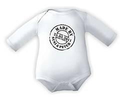 Kleiner Fratz Baby Body 1/1-Arm (Fb. weiss) (Gr.68) Made by + Namen der Eltern + Geburtsdatum Baby von Kleiner Fratz
