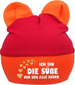 Kleiner Fratz Baby Ohren Mütze Multicolor (Farbe rot-orange) (Gr. 1 (0-74) Ich Bin die Süße von der alle reden von Kleiner Fratz