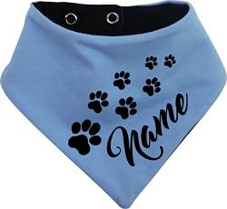 beidseitiges Multicolor Hunde Wende- Halstuch (Fb: hellblau-navy) (Gr.1 - HU 27-30 cm) mit dem Namen Ihres Tieres von Kleiner Fratz