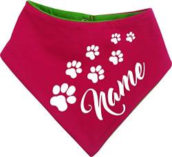 beidseitiges Multicolor Hunde Wende-Halstuch (Fb: pink-lime) (Gr.1 - HU 27-30 cm) mit dem Namen Ihres Tieres von Kleiner Fratz