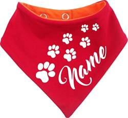 beidseitiges Multicolor Hunde Wende- Halstuch (Fb: rot-orange) (Gr.2 - HU 31-35 cm) mit dem Namen Ihres Tieres von Kleiner Fratz