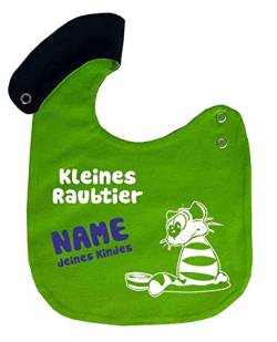 größenverstellbares Baby Wende Lätzchen Multicolor (lime-navy) Kleines Raubtier und den Namen Ihres Kindes von Kleiner Fratz