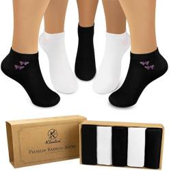 5 Paar Bambussocken für Damen No-show Sneaker Socken, Sportsocken aus Bambus mit Komfort-Bund, glatten Zehennähten und umweltfreundlicher Verpackung, atmungsaktiv, EU-Größe 37–41, 5er-Set von Klenton
