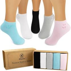 5 Paar Bambussocken für Damen No-show Sneaker Socken, Sportsocken aus Bambus mit Komfort-Bund, glatten Zehennähten und umweltfreundlicher Verpackung, atmungsaktiv, EU-Größe 37–41, 5er-Set von Klenton