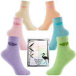 6 Paar Bambussocken für Mädchen Knöchelhoch, atmungsaktive süße Kindersocken mit Herz-Muster, glatte Zehennähte, umweltfreundliche Verpackung, Mädchensocken 6er-Pack, EU-Größe 31-36 (Mehrfarbig) von Klenton