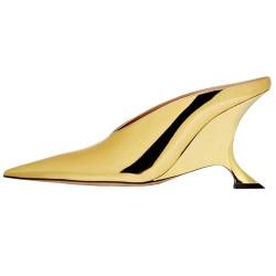 Kluolandi Metallic Heeled Mules for Women Sexy Pointed Closed Toe Slip On Wedge Mule Pumps Heels, Gold, 38 EU von Kluolandi