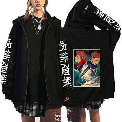 Kmuing Jujutsu Kaisen Anime Reißverschluss Hoodie Jacke Hip Hop Streetwear Langarm Lose Lässige Mode Yuji Itadori Reißverschluss Sweatshirt Mantel von Kmuing