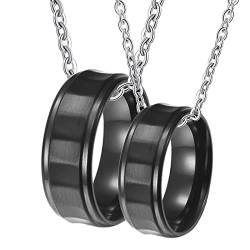 KnBoB 2 Stück Halskette Paare Ring Personalisiert, 8MM Edelstahl Schwarz Geometrisch Gebürstet Halsketten Kette von KnBoB