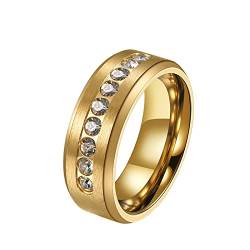 KnBoB 8MM Chirurgenstahl Eheringe, Gold Einfach Strass mit Weiß Zirkonia Edelstahl Hochzeitsringe für Herren Größe 62 (19.7) von KnBoB