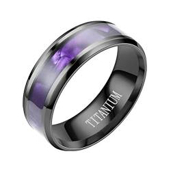 KnBoB 8MM Herren Ring Edelstahl Hochzeit, Lila Schwarz Muschel Eheringe Trauringe Größe 62 (19.7) von KnBoB