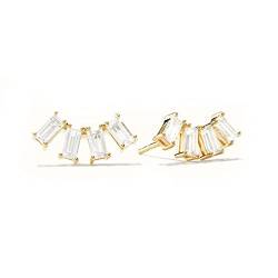 KnBoB 925 Ohrstecker Silber, Gold Geometrisch mit Baguette Weiß Zirkonia Piercing Ohrringe für Damen von KnBoB