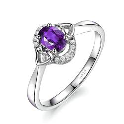 KnBoB 925 Silber Ring, Damen Herz Oval Lila Amethyst Hochzeitsringe Hochzeitsringe Gr. 58 (18.5) von KnBoB