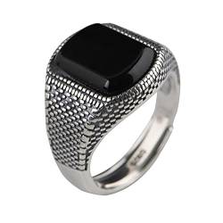 KnBoB 925 Silber Ring für Damen Herren, Punk Vintage mit Schwarz Achat Hochzeitsringe Größe Verstellbar von KnBoB