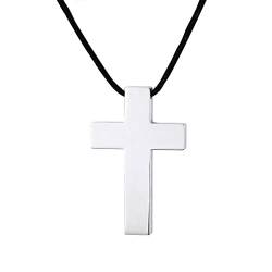 KnBoB Anhänger Halsketten, Silber Kreuz mit Wachs Seil Edelstahl Halsketten Kette für Herren Kette von KnBoB