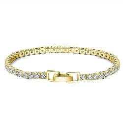 KnBoB Armkette Gold, Damen und Mädchen 925 Silber Armband Tennis Kette mit Weiß Zirkonia Schmuck 20 CM von KnBoB