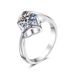 KnBoB Damen Silberring 925 Silber Ring 1ct Moissanit Solitär Herz Eheringe und Verlobungsring Schmuck Größe 57 (18.1) von KnBoB