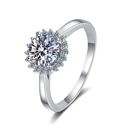 KnBoB Ehe und Verlobungsring Damen 925 Silber 6.5mm Zirkonia Halo Blume Mode Ring Schmuck Größe 57 (18.1) von KnBoB