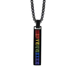KnBoB Gay Halskette, Schwarz Anhänger Regenbogen mit Römische Zahlen Edelstahl Lgbt Halskette für Herren Kette 60 CM von KnBoB
