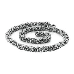 KnBoB Halskette Schmuck 60 cm, Byzantinische Kette 8MM Silber Edelstahl Herren Königskette von KnBoB
