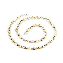 KnBoB Halsketten 55 CM, Bicolor Ovale Kette 7MM Silber Gold Edelstahl Herren Halskette von KnBoB