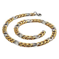 KnBoB Herren Halskette 55 CM, Einfache Figaro Kette 11MM Hip Hop Silber Gold Edelstahl Halskette von KnBoB