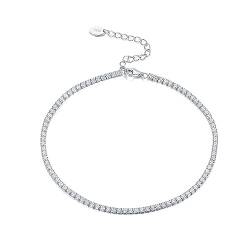 KnBoB Knöchel Armband, Frauen Mädchen 925 Silber Fußkette Tennis Kette mit Weiß Zirkonia Sommer Strand Verstellbar 25 CM von KnBoB