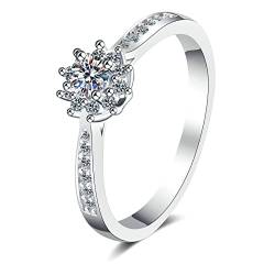 KnBoB Mode Ringe Damen 925 Silber 3.5mm Zirkonia Elegant Halo-Blume Hochzeitsringe Schlicht Schmuck Größe 57 (18.1) von KnBoB