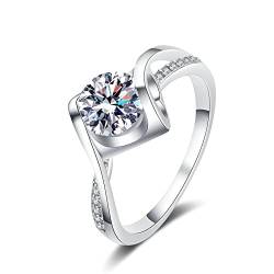 KnBoB Ring Frauen Damen 925 Silber 6.5mm Zirkonia Herz Ringe für Verlobung Schmuck Eheringe Größe 57 (18.1) von KnBoB