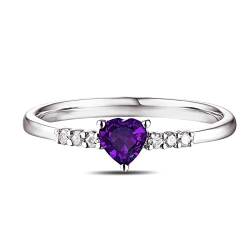 KnBoB Ring für Mädchen, Damen 925 Silber Zart Herz Lila Amethyst Hochzeitsringe Hochzeitsringe Größe 52 (16.6) von KnBoB