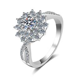 KnBoB Schmuck Ringe Damen 925 Silber 0.5ct Moissanit Halo Blume Mode Ring Eheringe Verlobungsring Größe 57 (18.1) von KnBoB
