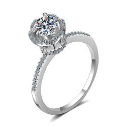 KnBoB Sterling Silber Ring Damen 0.7ct Moissanit Halo Ring Verlobungsring Schmuck Eheringe Größe 57 (18.1) von KnBoB