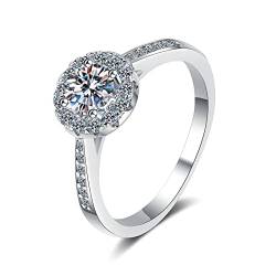 KnBoB Trauringe Ringe Damen 925 Silber 1ct Moissanit Halo Ring für Hochzeit Schmuck Größe 57 (18.1) von KnBoB