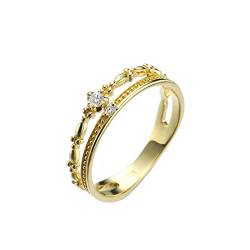 KnBoB Verlobungsringe Hochzeit, Damen 14 Karat (585) Gold Ring, Zart Weiß Rund Diamant Eheringe Trauringe Größe 52 (16.6) von KnBoB