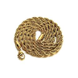 Edelstahl Kordelkette 55 cm, Halskette Männer Gold Herren Zopfkette Breit 3MM Hip Hop Kette Schmuck von KnSam