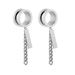 KnSam 16mm Ohr Tunnel Expander 2pcs Set, Silber Ohrringe Rund mit Kette Rechteck Anhänger Tunnel Silber Dünn, Edelstahl Tunnel Piercing-Schmuck von KnSam