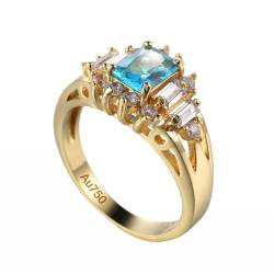 KnSam 18 Karat Au750 Gold Eheringe, Topas Elegant Pärchen Ringe Blau, 18K Gold Partnerringe mit Moissanit Echt Goldschmuck, Gr.51 (16.2) von KnSam