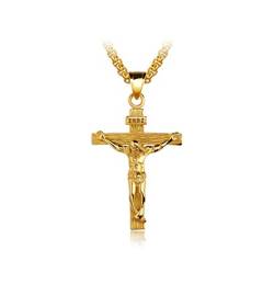 KnSam 18k Gold Vergoldet Kreuz Anhänger Halskette für Herren Damen mit 55cm Popcorn-Kette Gold [Neuheit Halsschmuck] von KnSam