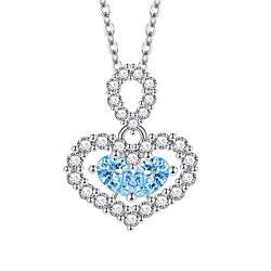KnSam Damen Halsketten Modern, Herz Design Kette Frau Geschenk mit Herz Zirkonia Blau, Blau Halskette von KnSam