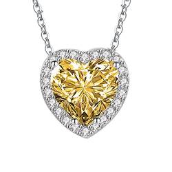 KnSam Damen Kette, Herz Design Halsketten für Frauen mit Herz Zirkonia Gelb, Gelb Halskette von KnSam
