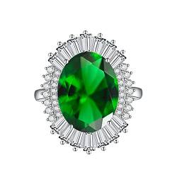 KnSam Damen Ringe Vintage, Klassiker Design Eheringe für Frauen mit Oval Zirkonia Grün, Einstellbare Größe Grün Ring von KnSam